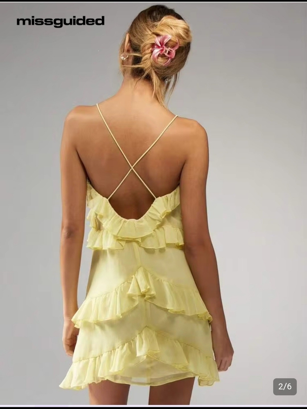 Yellow Ruffled Spaghetti Strap Mini Dress - Picture 3 of 3